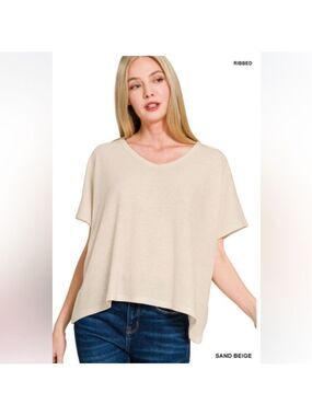 Zenana Outfitters Sand Beige Ribbed Tunic Top